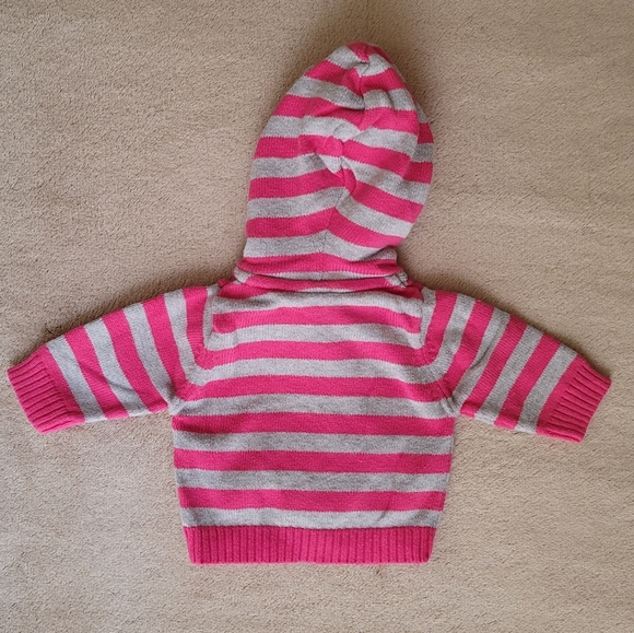 Carter's Pink & Grey Striped Hoodie Sweater  with 2 Pockets Size Newborn - Picture 2 of 5
